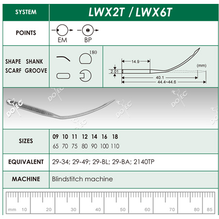 10 Stück Nadeln für Blindstichmaschine LWX6T  N90 