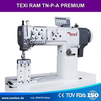 TEXI RAM TN-P-A PREMIUM 2 Nadel S�ulen N�hmaschine, Automatic double needle heavy duty postbed sewing machine with unison feed - Set mit Tisch
