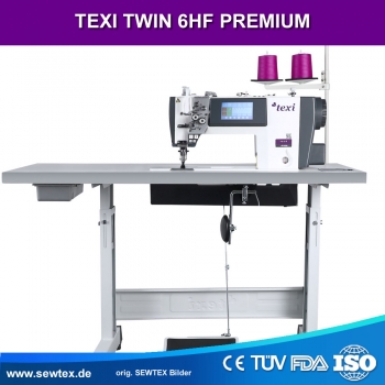 TEXI TWIN 6HF PREMIUM EX - Automatische 2-Nadel-Doppelsteppstichmaschine mit Nadeltransport & Eckenprogrammierung – f�r Jeans, Denim & schwere Stoffe - Set mit Tisch
