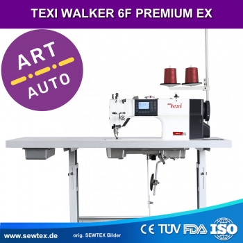 TEXI WALKER 6F PREMIUM EX – Automatische 1-Nadel-Doppelsteppstichmaschine mit Walking-Foot (Obertransport) f�r mittlere und schwere Materialien sowie Leder – Komplett-Set mit Tisch