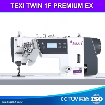 TEXI TWIN 1F PREMIUM EX Automatische 2-Nadel-Doppelsteppstichmaschine mit Nadeltransport f�r leichte und mittlere Stoffe – Komplett-Set mit Tisch