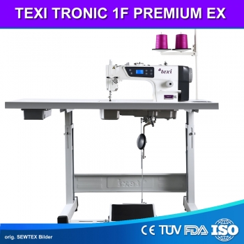 TEXI TRONIC 1F PREMIUM EX - Automatische 1-Nadel-Doppelsteppstichmaschine f�r leichte und mittlere Stoffe – Komplett-Set mit Tisch