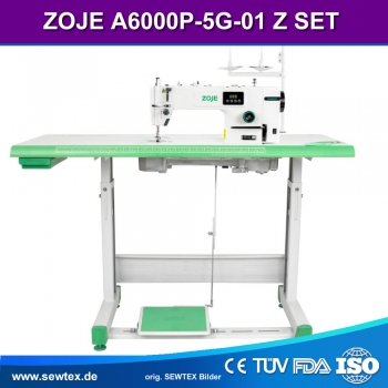 ZOJE A6000P-5G-01 Z - Automatische 1-Nadel-Doppelsteppstichmaschine f�r schwere Stoffe mit Untertransport & Nadelpositionierung -  SET mit dem Tisch