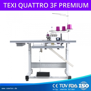 TEXI QUATTRO 3F - 2 Nadel / 4-Faden-Overlockmaschine mit integrierten Automatik-Fadenabschneider - Set mit Tisch