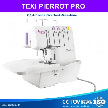 TEXI PIERROT PRO Overlock-Referenz mit 16 Stichen - mit 2, 3 oder 4 Fäden zu verarbeiten