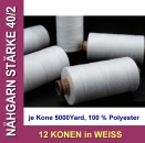 12 Konen Nhgarn Overlockgarn Farbe Crystal-Wei je Kone 5000Y