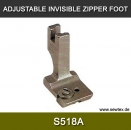 S518A Zipper Foot - Reiverschlussfu Paspelfu fr Kurven - Breite verstellbar 2-7mm